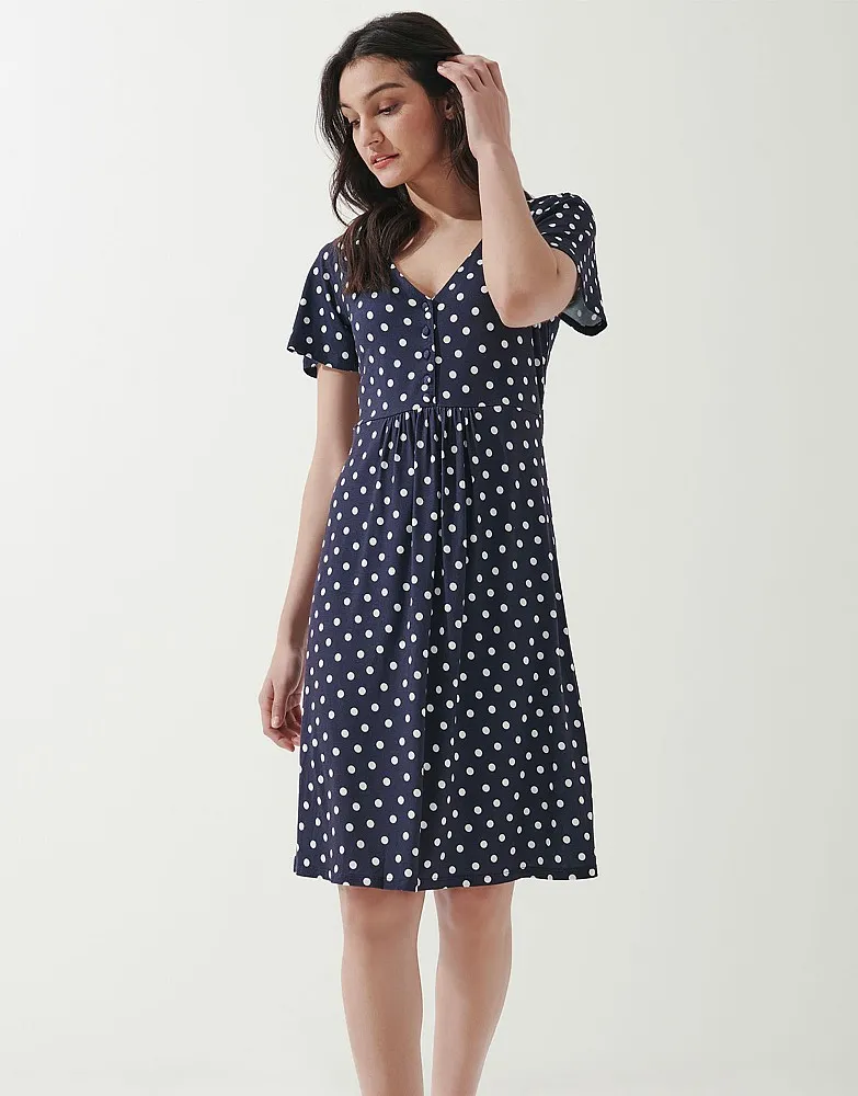 Women's Sustainable Short Sleeve Button Front Jersey Tea Dress from Crew Clothing Company