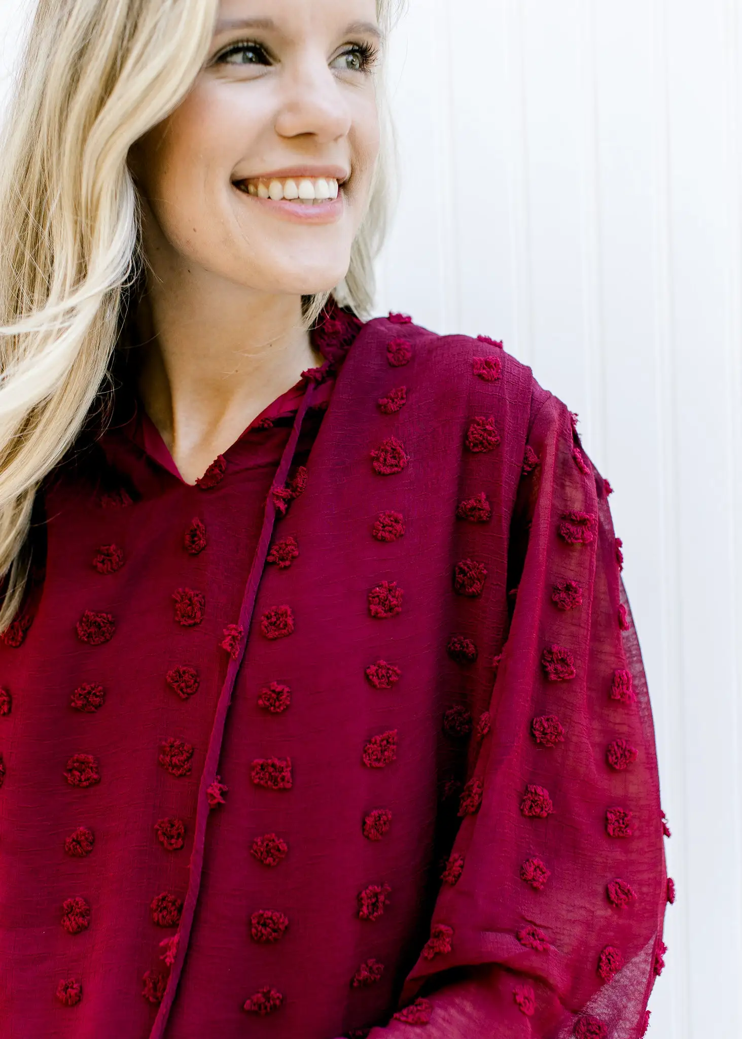 X Burgundy Dotted Swiss Top