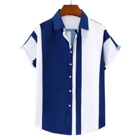 Xituodai Collision Color Striped Short-sleeved Shirt 2023 Summer New Youth Menswear Beach Vacation Naval Style Fahionable Clothi