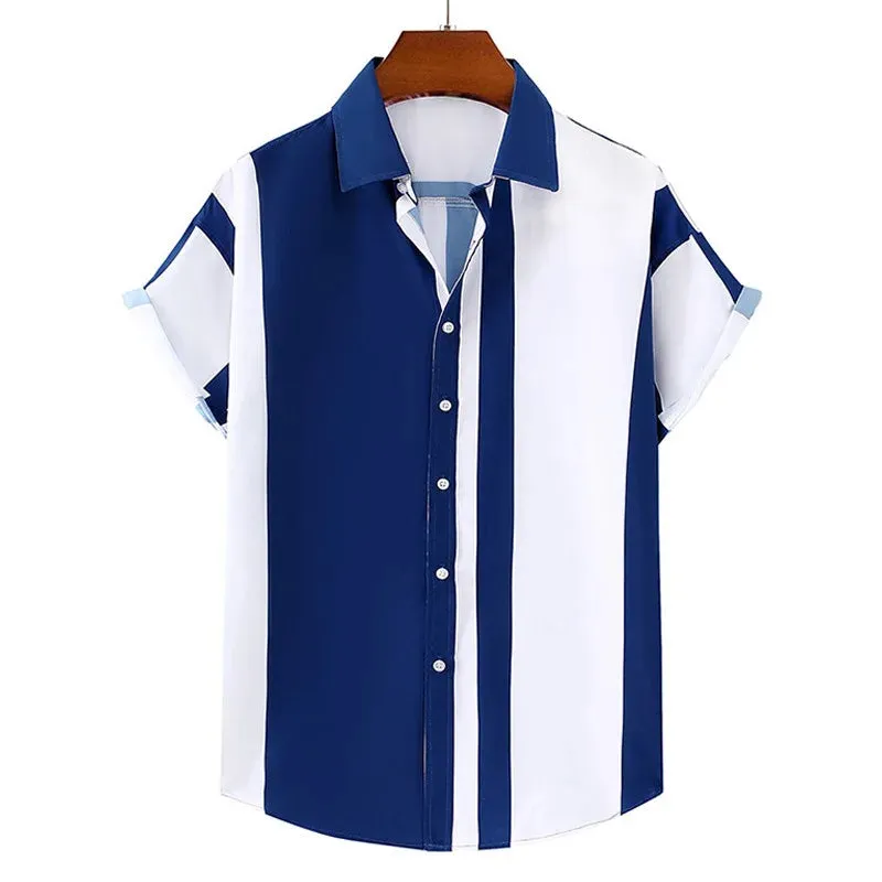 Xituodai Collision Color Striped Short-sleeved Shirt 2023 Summer New Youth Menswear Beach Vacation Naval Style Fahionable Clothi