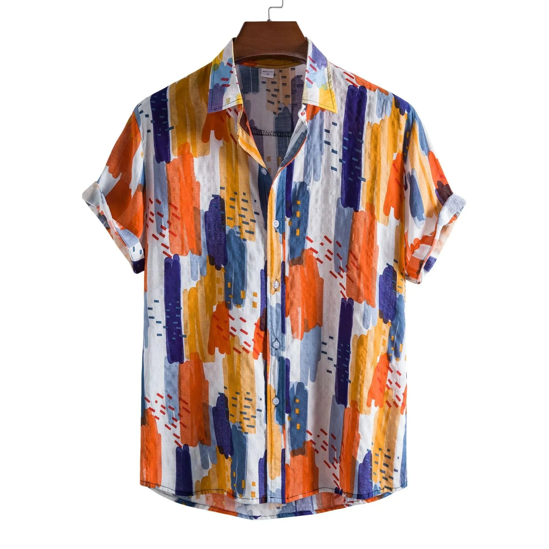 Xituodai Dopamine Dressing Men's Casual Short-sleeved Flower Shirt Hawaiian Menswear Patchwork Print Turn-down Collar Clothing L