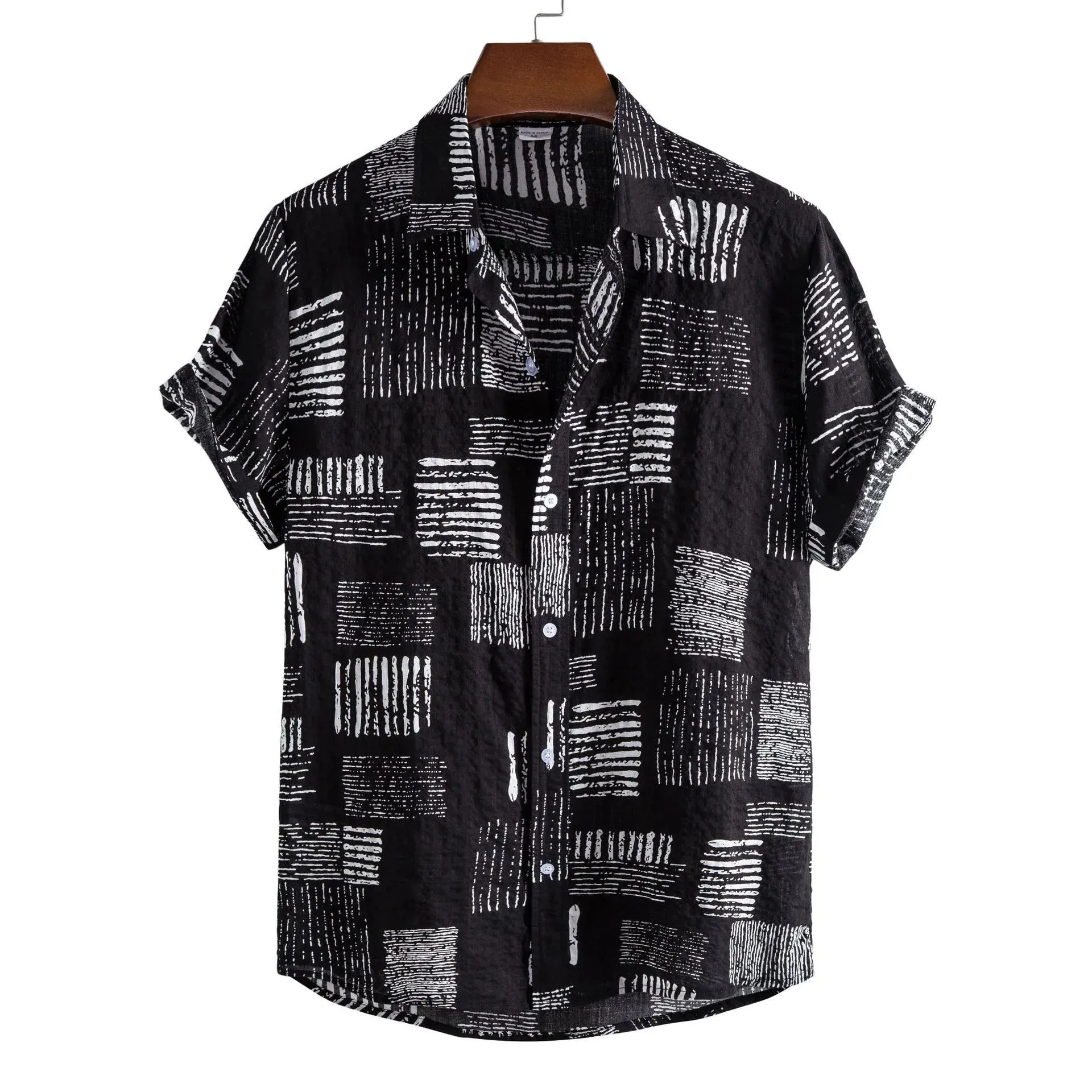 Xituodai Dopamine Dressing Men's Casual Short-sleeved Flower Shirt Hawaiian Menswear Patchwork Print Turn-down Collar Clothing L