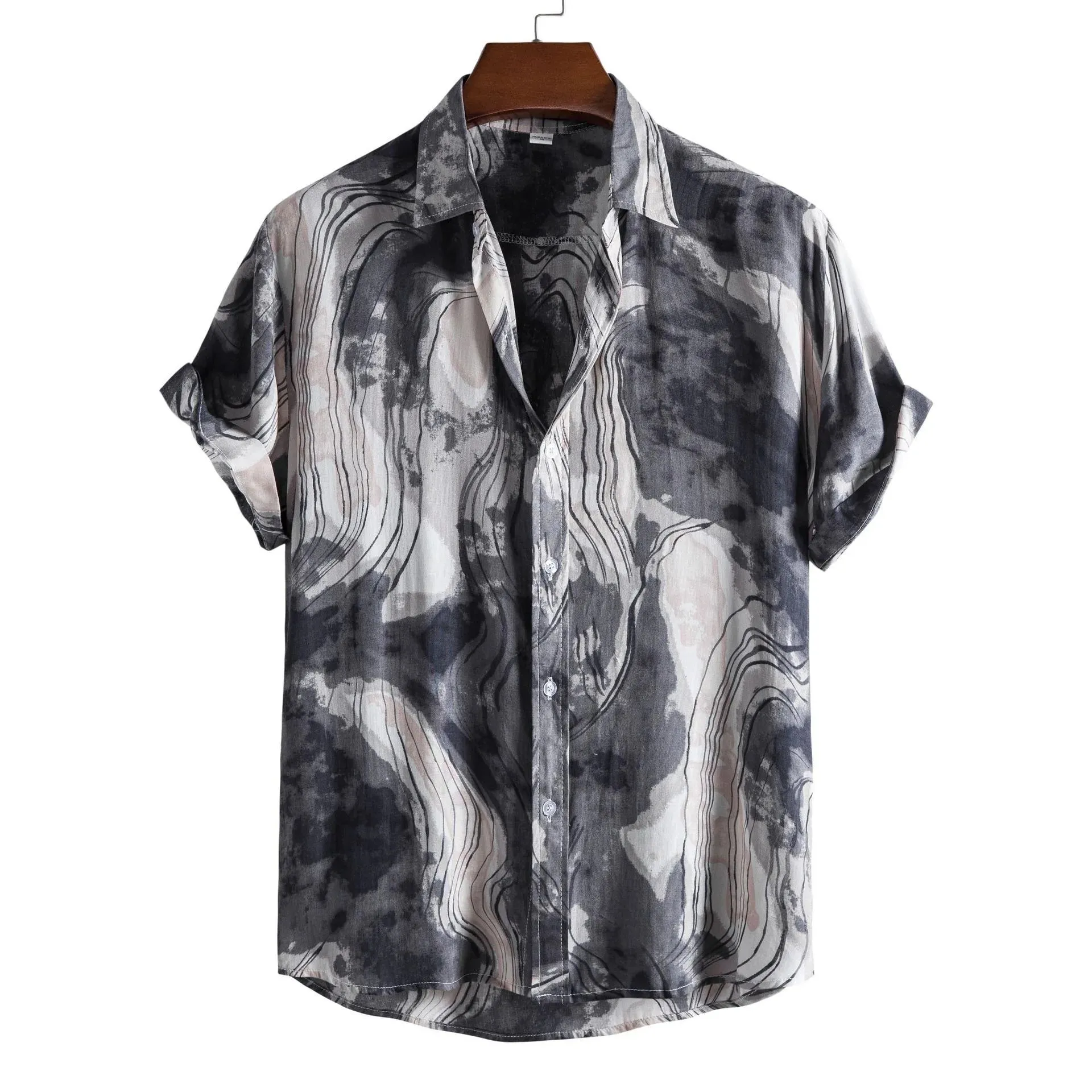 Xituodai Dopamine Dressing Men's Casual Short-sleeved Flower Shirt Hawaiian Menswear Patchwork Print Turn-down Collar Clothing L