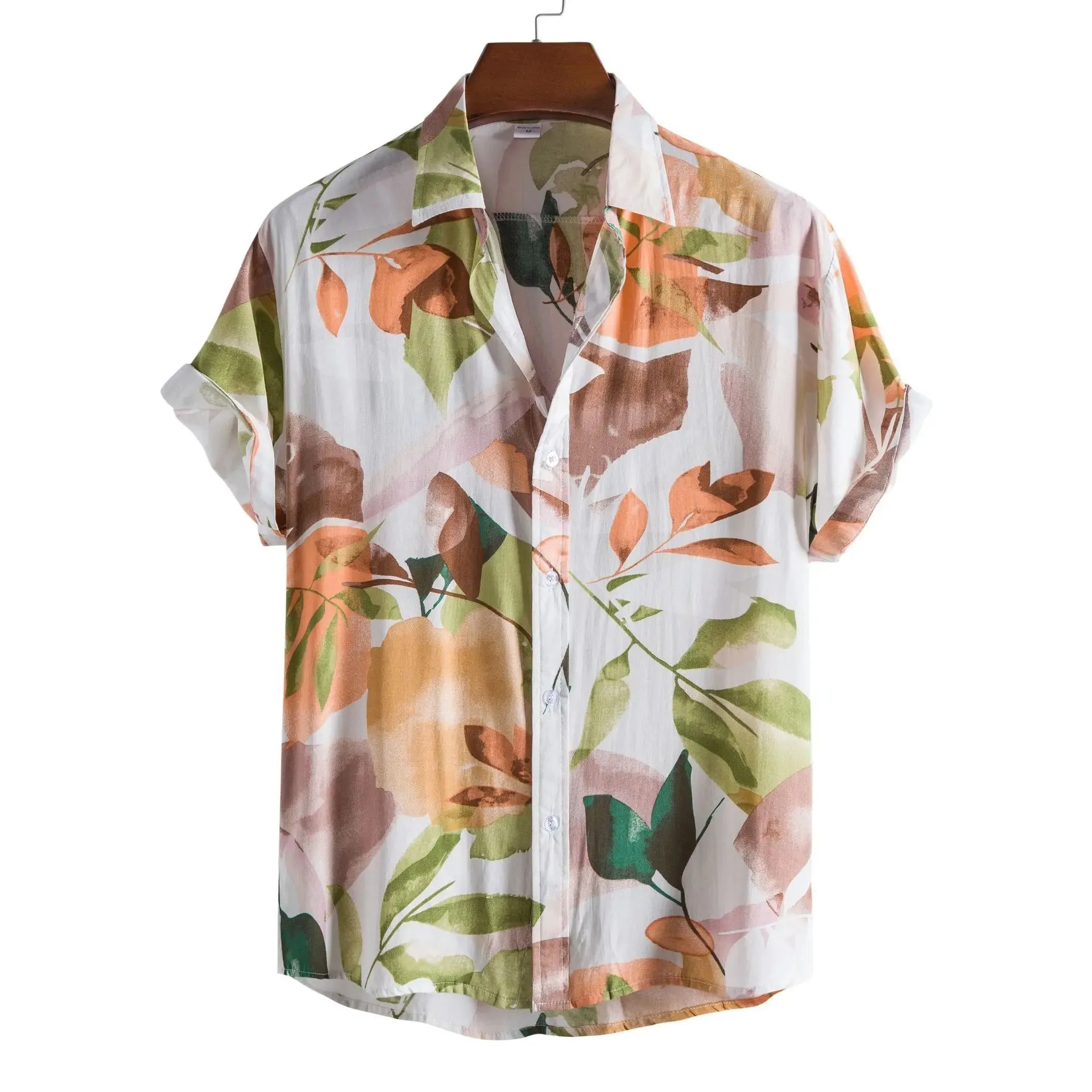 Xituodai Dopamine Dressing Men's Casual Short-sleeved Flower Shirt Hawaiian Menswear Patchwork Print Turn-down Collar Clothing L