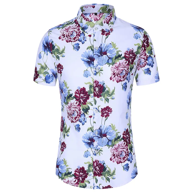 Xituodai Summer Fashion Mens Shirt Slim Fit Short Sleeve Floral Shirt Mens Clothing Trend Mens Casual Flower Shirts Size M-7XL