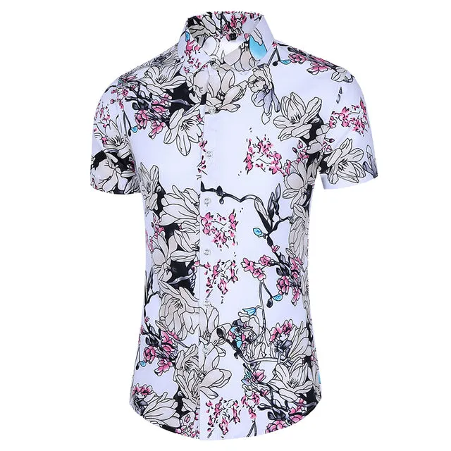 Xituodai Summer Fashion Mens Shirt Slim Fit Short Sleeve Floral Shirt Mens Clothing Trend Mens Casual Flower Shirts Size M-7XL