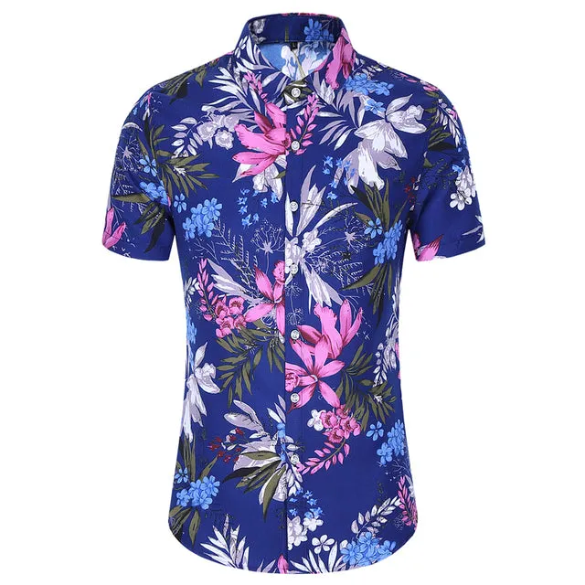 Xituodai Summer Fashion Mens Shirt Slim Fit Short Sleeve Floral Shirt Mens Clothing Trend Mens Casual Flower Shirts Size M-7XL