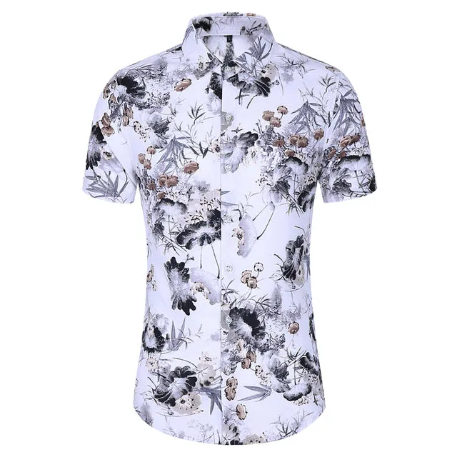 Xituodai Summer Fashion Mens Shirt Slim Fit Short Sleeve Floral Shirt Mens Clothing Trend Mens Casual Flower Shirts Size M-7XL