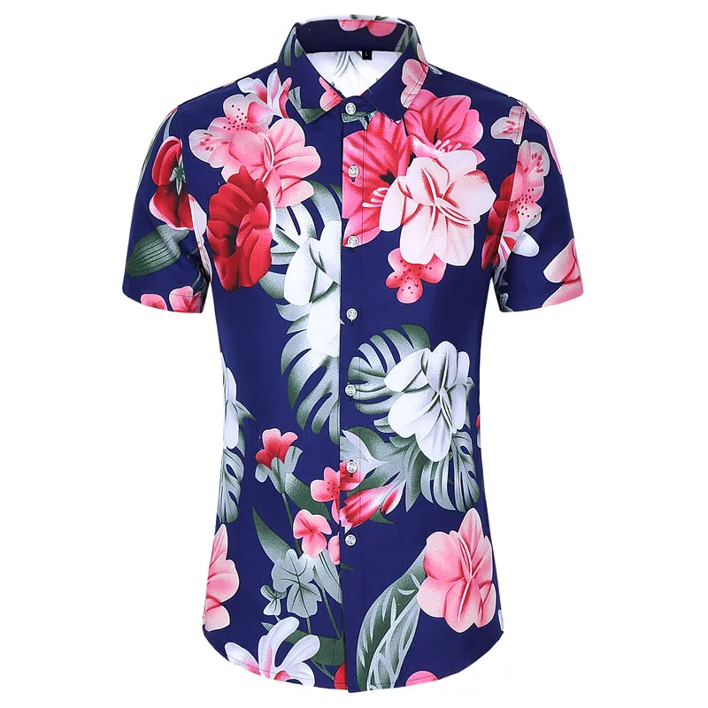 Xituodai Summer Fashion Mens Shirt Slim Fit Short Sleeve Floral Shirt Mens Clothing Trend Mens Casual Flower Shirts Size M-7XL