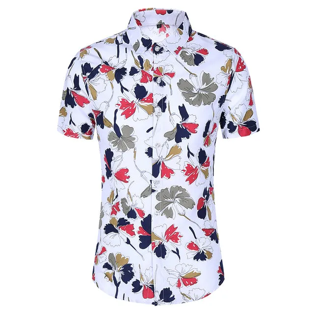 Xituodai Summer Fashion Mens Shirt Slim Fit Short Sleeve Floral Shirt Mens Clothing Trend Mens Casual Flower Shirts Size M-7XL